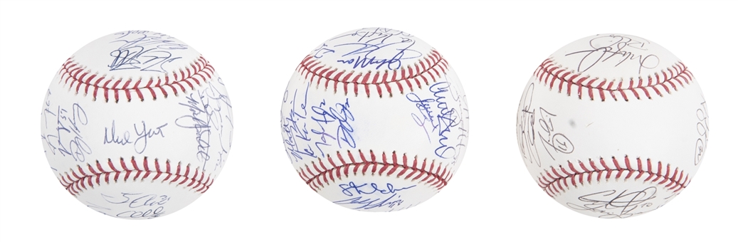 Lot of (3) 2010, 2012 & 2014 Texas Rangers, San Francisco Giants & Kansas City Royals Team Signed Official World Series Selig Baseballs (Autry LOA & Beckett PreCert)